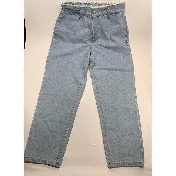 Refka Casual Women's Fringe Detail High Waist Boyfriend Jeans Ice Blue Size 8 - Picture 1 of 7